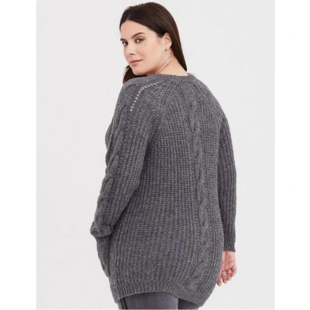 Torrid plus size‎ 2 2X Gray Cable Cardigan Sweater Grandpa Grey Wool Blend Cozy
